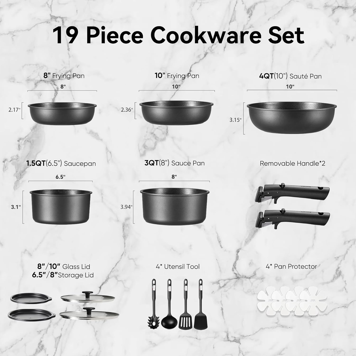Thumbnail 1 de CAROTE 17-Piece Nonstick Pots and Pans Set with Detachable Handles