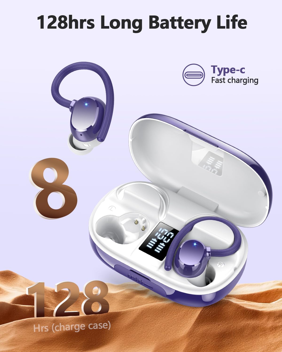 Detalle 2 de Bluetooth Kopfhörer Sport: Kabellose In-Ear mit ENC, IPX7 und 128 Stunden Ladefähigkeit