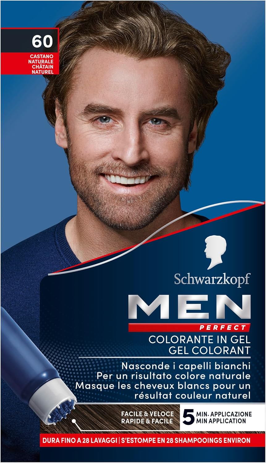Detalle 2 de Schwarzkopf Men Perfect Tinta Colorante in Gel 60 Castano Naturale: copertura dei capelli bianchi con effetto naturale
