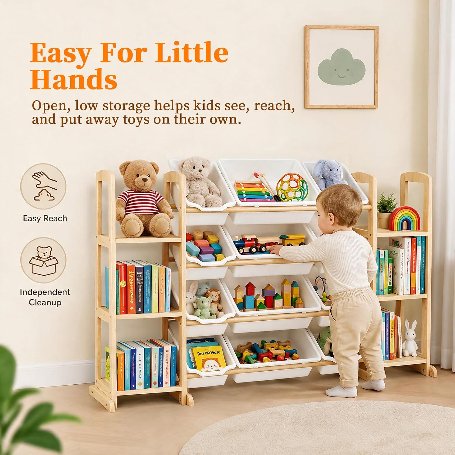 Thumbnail 5 de Etitlly SNJ-T10 Toy Storage Organizer with 12 Bins and 6-Tier Bookcase