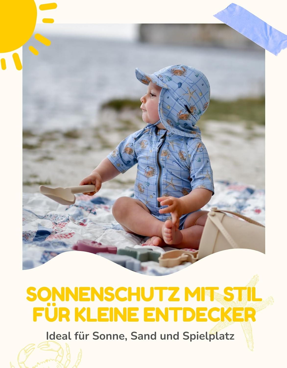 Thumbnail 1 de Mikk-line Chapeau de soleil pour bébé avec protection de la nuque – Chapeau d'été léger à visière et cordons