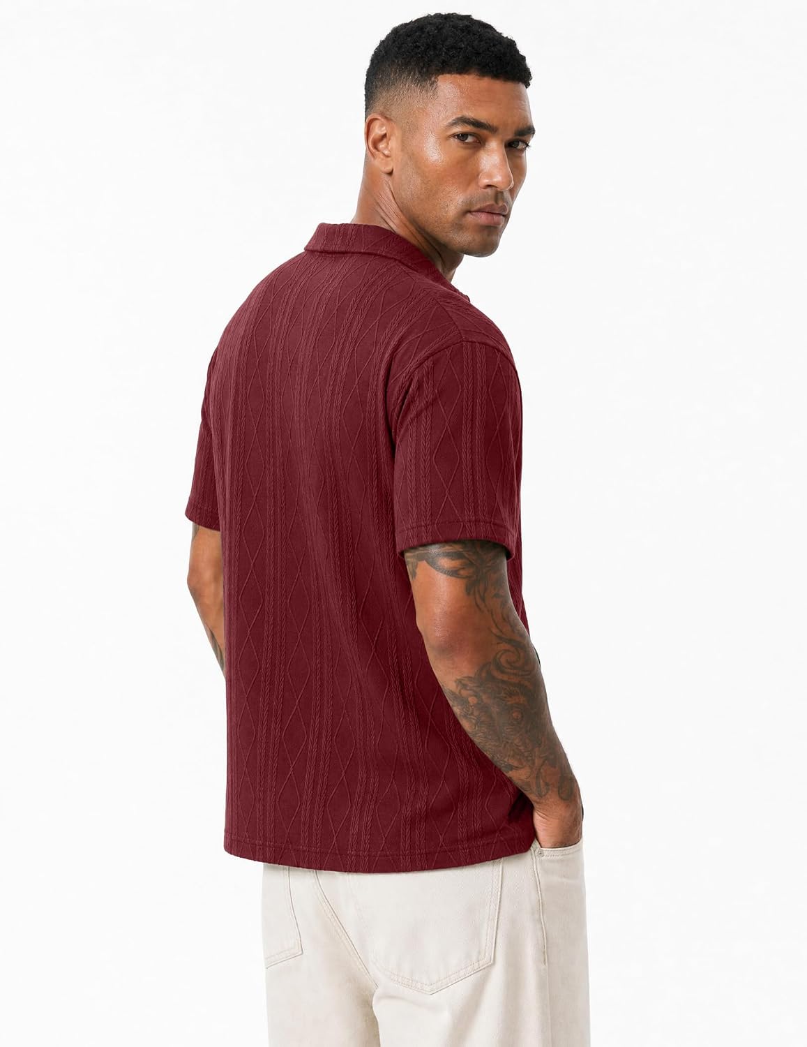Detalle de JMIERR Men’s Textured Knit Button Polo Shirt (Short Sleeve) for Summer & Golf