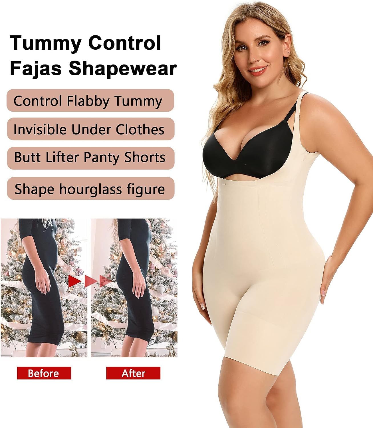 Thumbnail 4 de SHAPERX Body Shaper Open Bust Mid‑Thigh Bodysuit