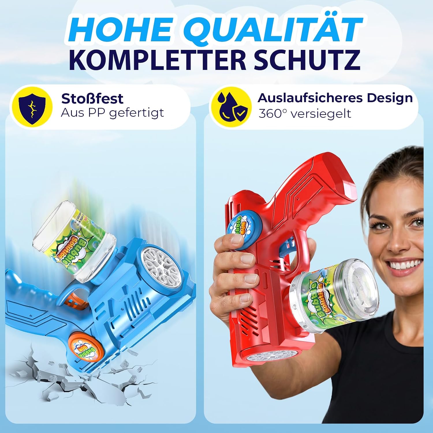 Detalle de Blubbel Seifenblasenpistole Set 2X: LED-Seifenblasenmaschine mit 100 ml Tank pro Pistole