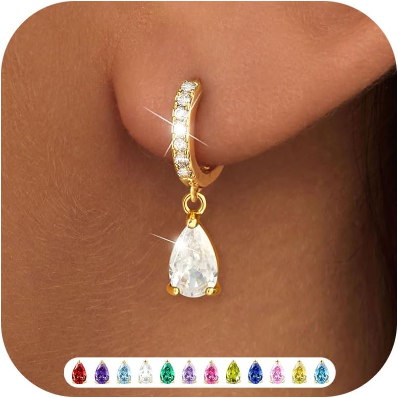 Detalle de ZNBOH Ohrringe Gold Hängend für Damen mit 18K vergoldetem Kupfer und Zirkonia – Geburtsstein-Design