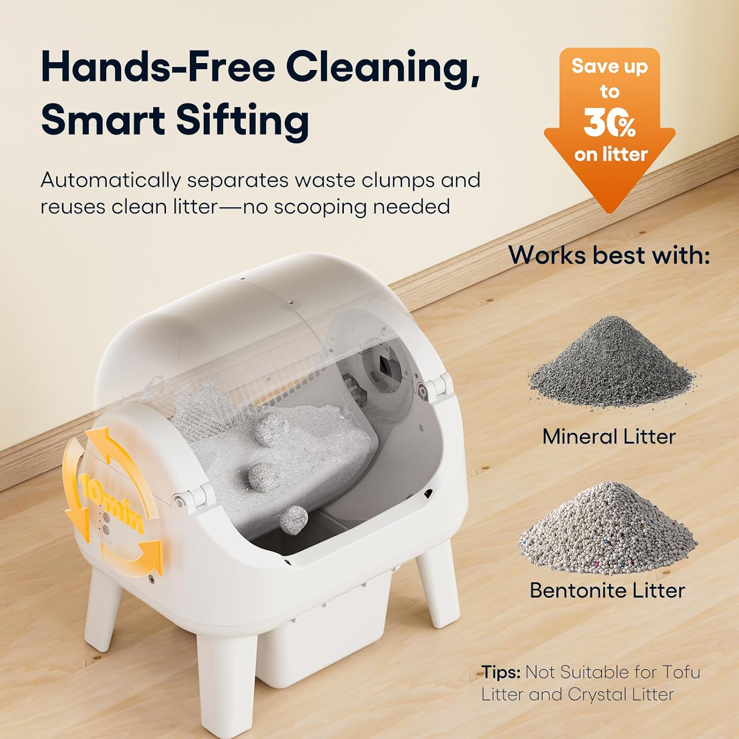 Detalle de PetPivot AS12 Open-Top Self-Cleaning Cat Litter Box with Safety Sensors