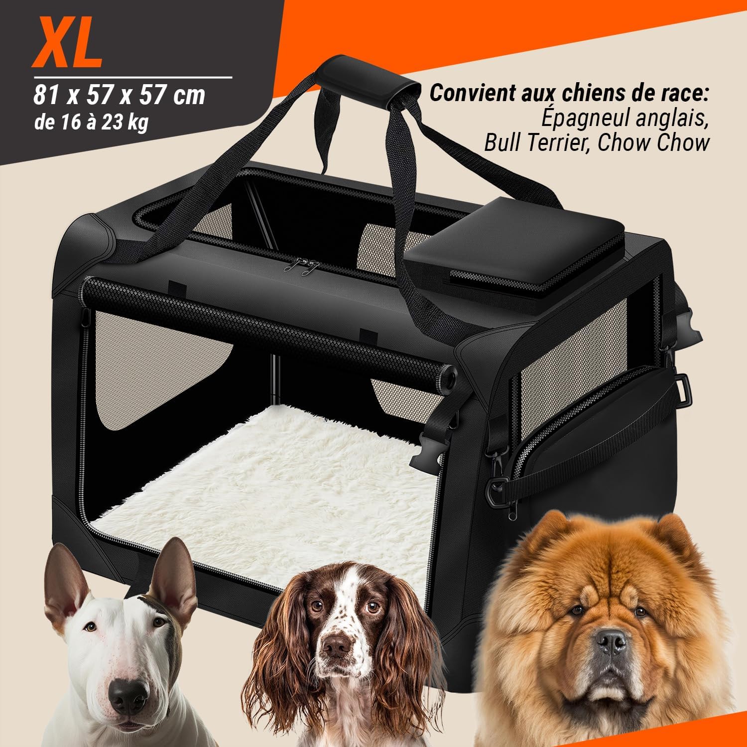 Detalle 2 de Cage de Transport Chien Pliable XL 82x60 cm - all Pets United® en nylon Oxford avec structure acier intégrée