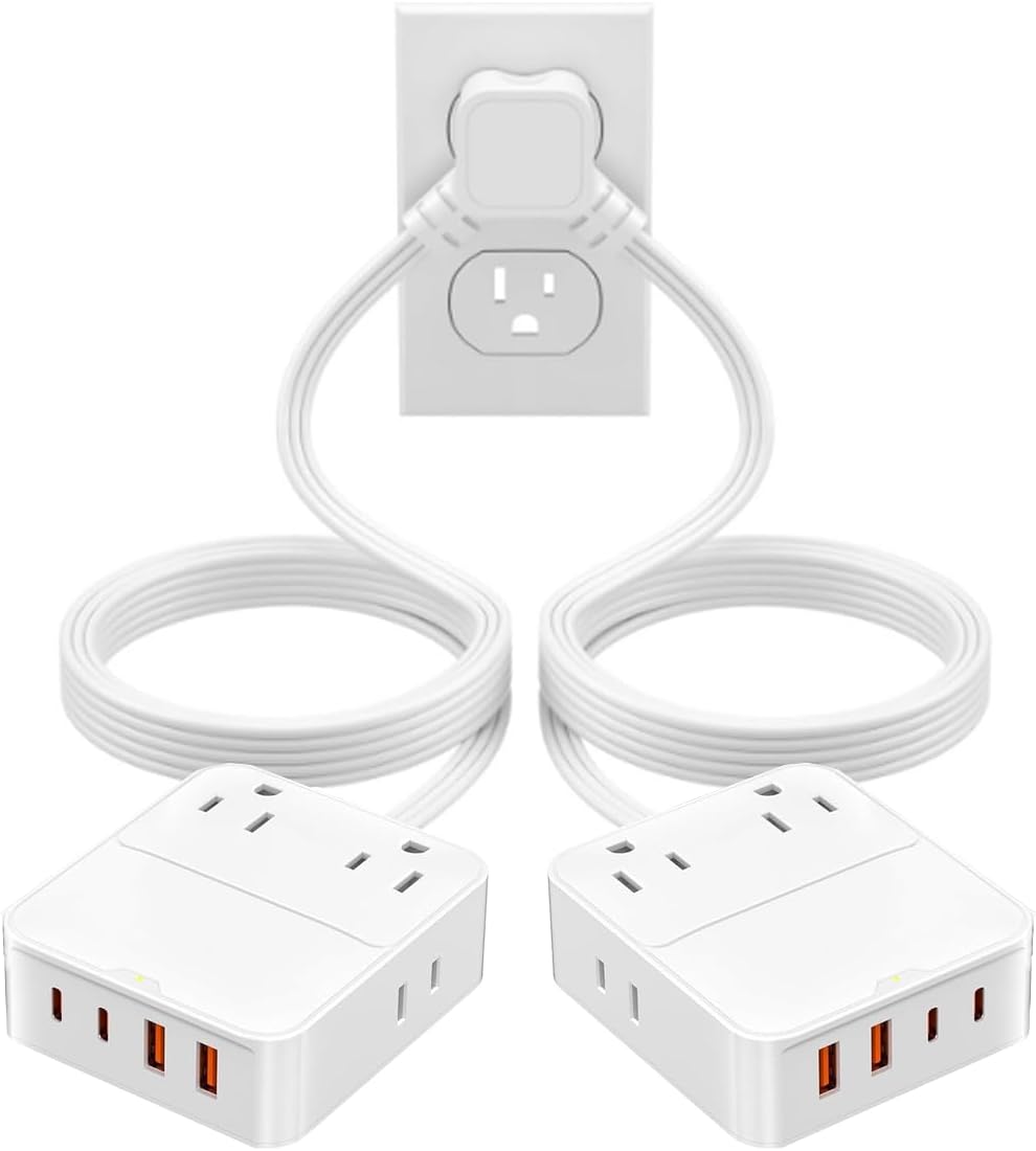 Detalle de VPSUN 12FT Split Extension Cord with Flat Plug, 8 AC Outlets and USB Ports