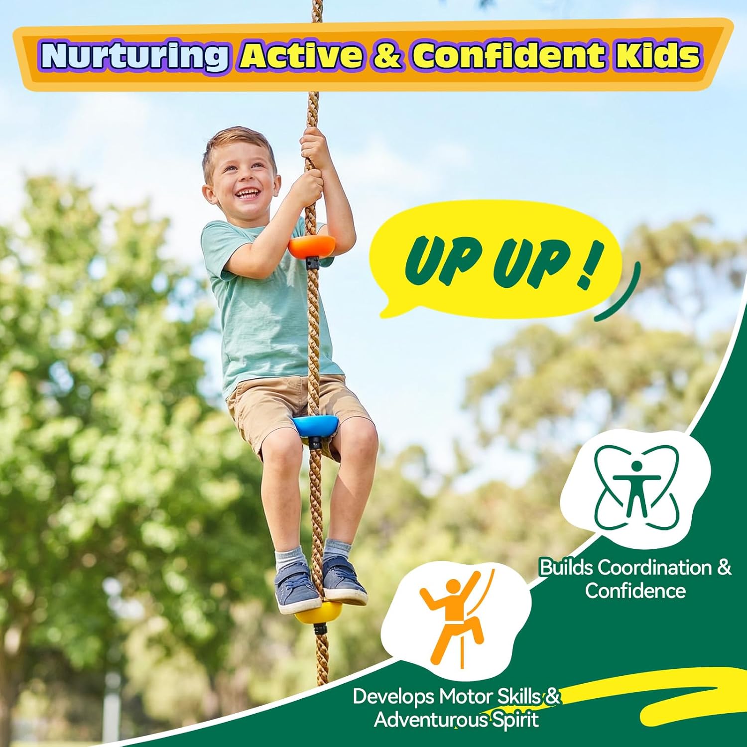 Thumbnail 5 de HeyZoo Tree Swing for Kids (Up to 330LB) Climbing Rope & Disc Swing Seat Set with Carabiners