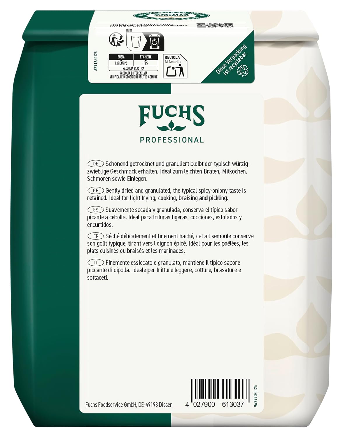 Detalle 2 de Fuchs Professional Knoblauch granuliert (Knoblauchpulver zum Würzen) – 1 kg im recyclebaren Beutel