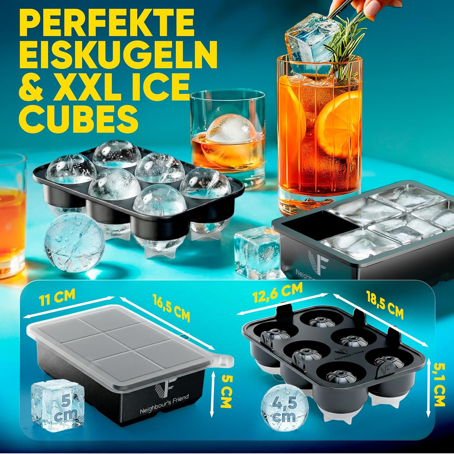 Thumbnail 1 de Neighbour’s Friend patentierte Eiskugelform Platinum mit XXL Eiswürfelform – XXL-Eiswürfel & Eiskugeln, spülmaschinengeeignet