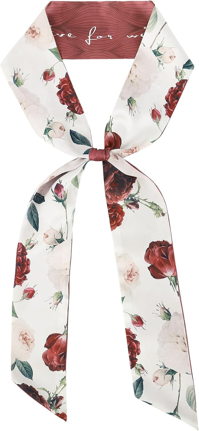 Foulard femme DAMILY en satin imprimé floral : écharpe à nouer, accessoires cheveux et cou