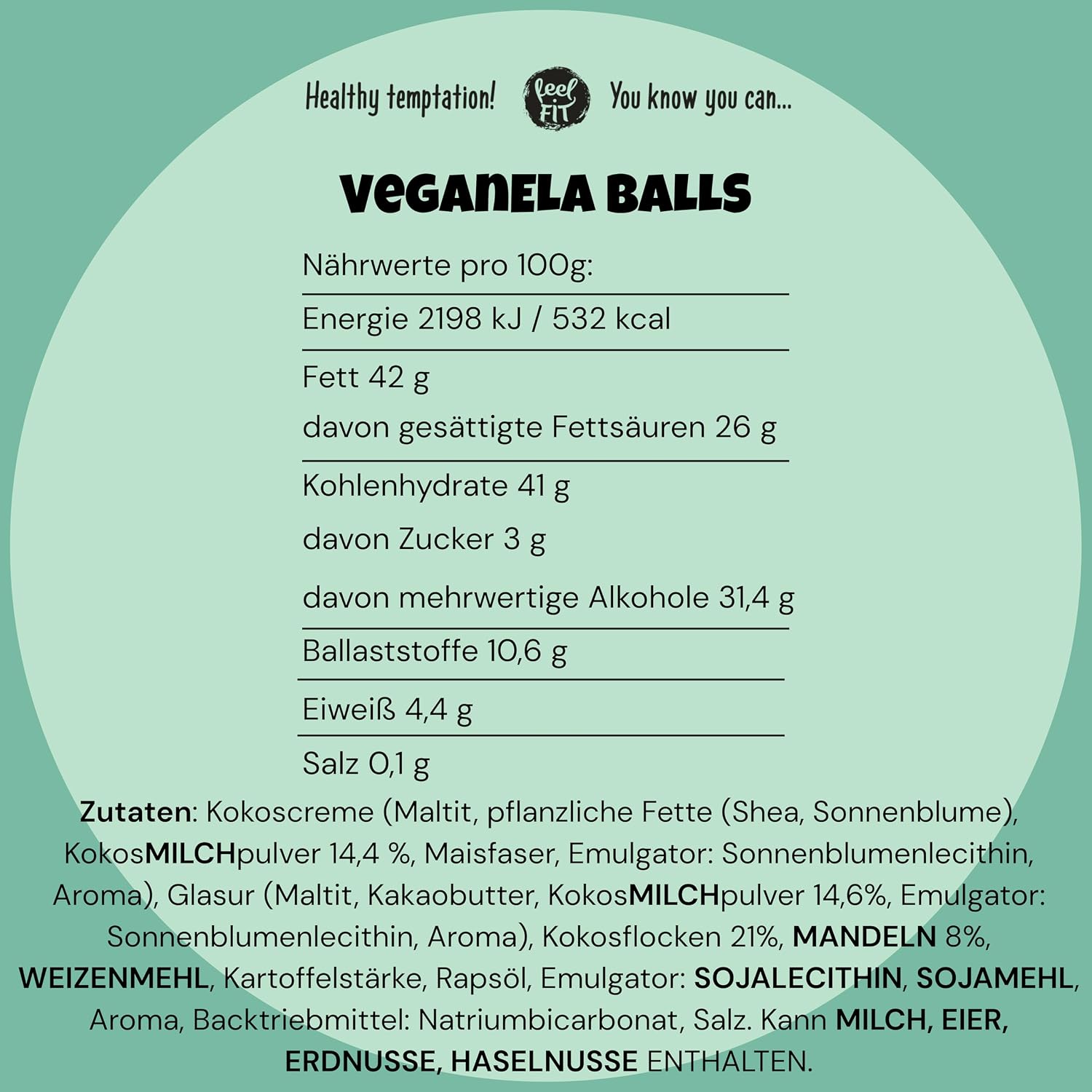 Detalle de Feel FIT Veganela Balls – vegane Kokospralinen mit Mandeln, ohne Zuckerzusatz