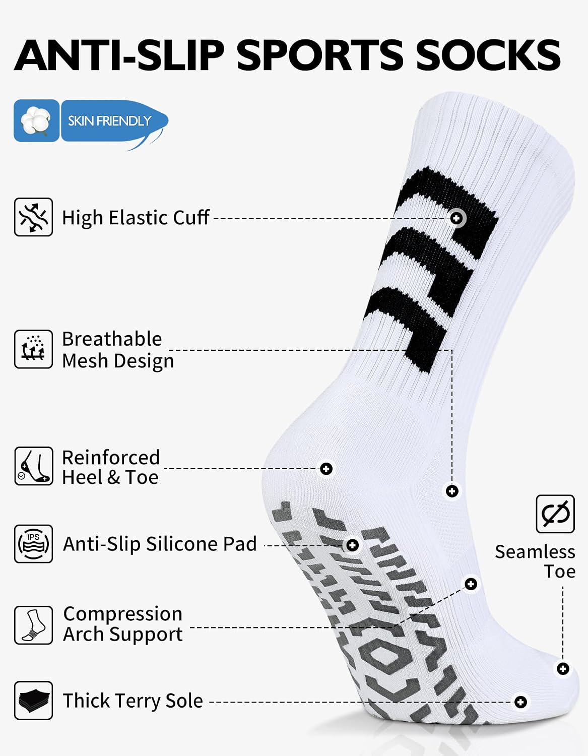 Detalle 2 de CLOSEMATE CT05 Football Grip Socks with Silicone Grip and Arch Support