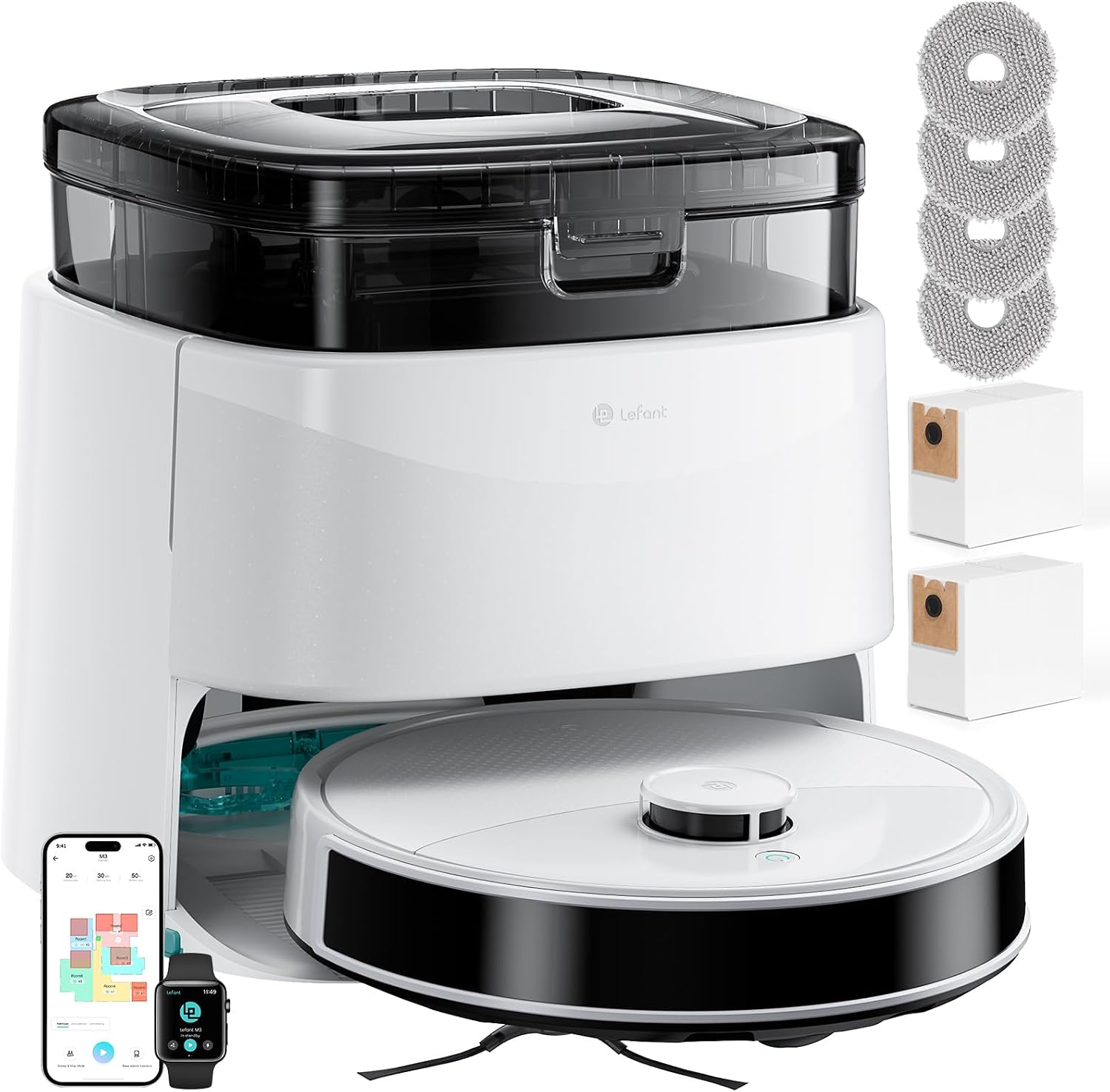 Detalle de Lefant M3 Robot Aspirateur Laveur avec Station Multifonctionnelle — 12 000 Pa, Navigation dToF, 220 min d’autonomie