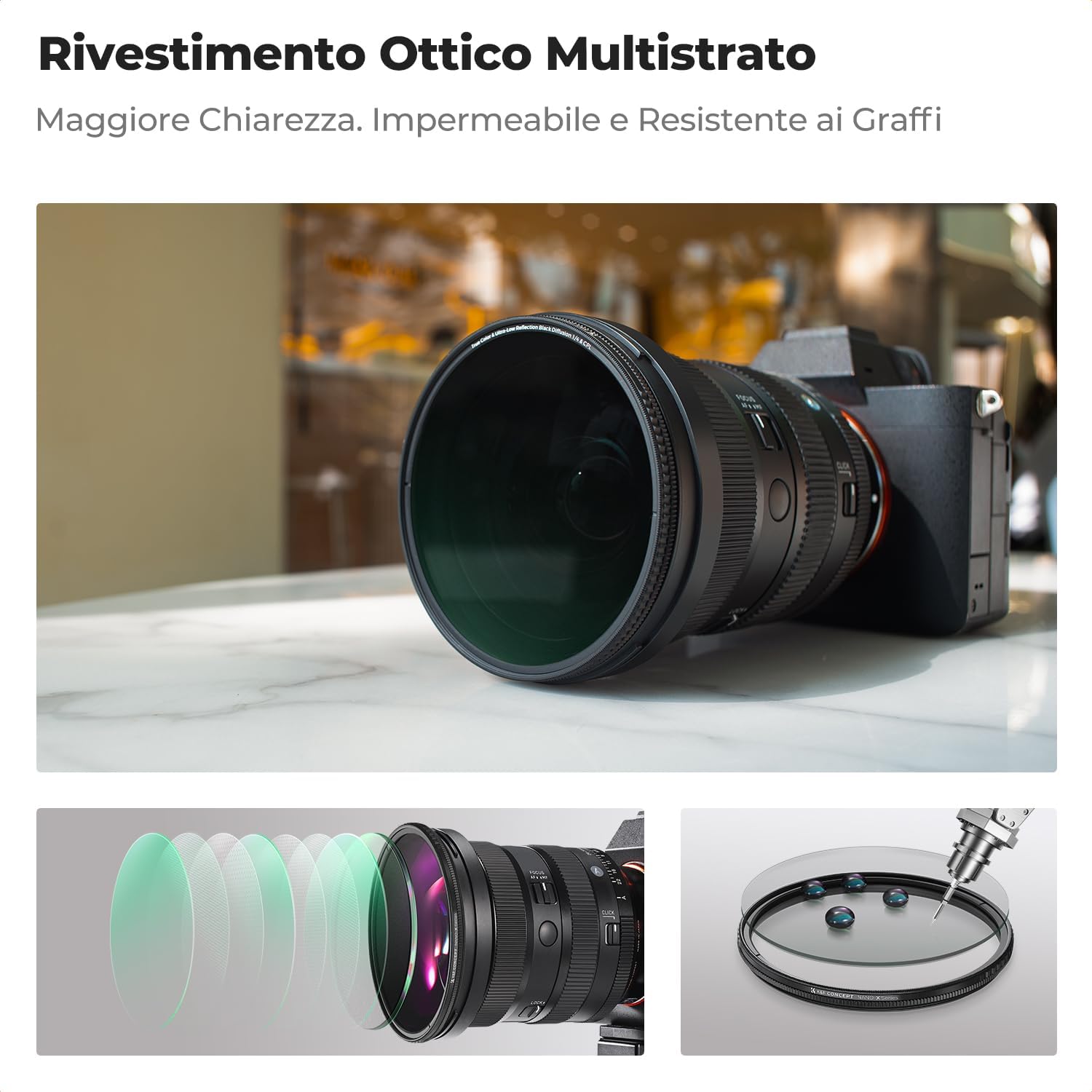 Thumbnail 4 de K&F CONCEPT 72mm Nano-Xcel: CPL Circolare + Black Mist 1/4 – Filtro di alta qualità per colori realistici e controllo riflessi