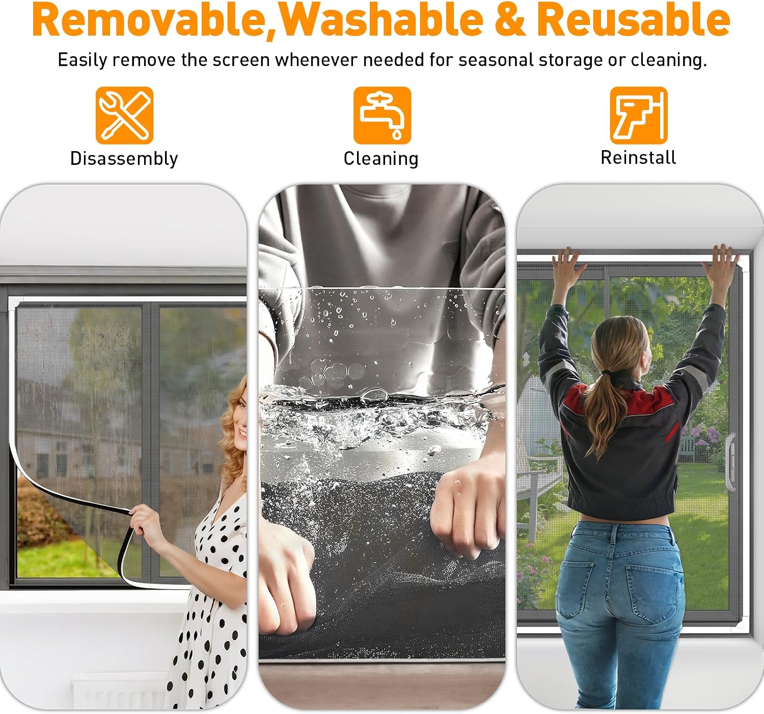Detalle 1 de OWYR Magnetic Window Screen, 43" x 47", Fibreglass Mesh, Magnetic Closure