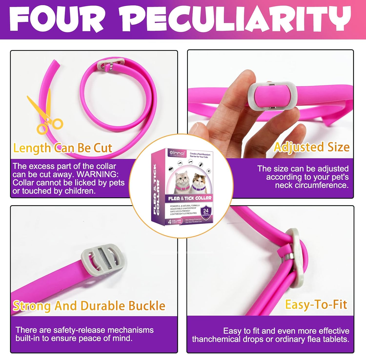 Thumbnail 2 de Collare antiparassitario per gatti 4 pezzi – impermeabile, regolabile 48 cm, 6 mesi di efficacia