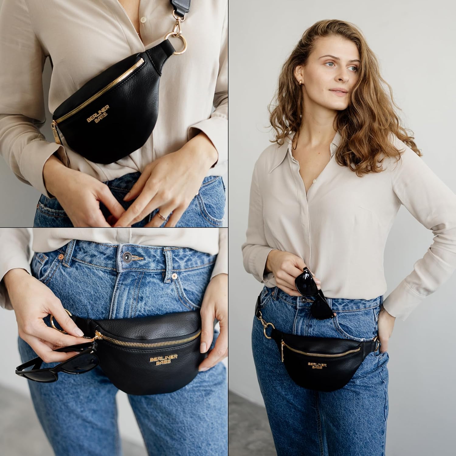 Thumbnail 6 de Berliner Bags Mona : sac banane en cuir avec sangle réglable (noir)