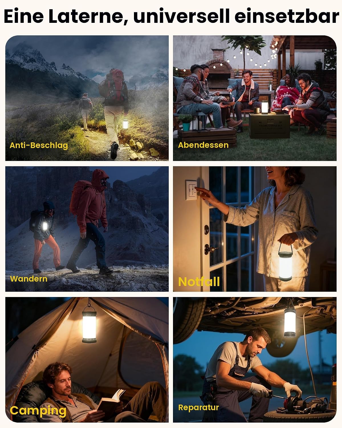Thumbnail 6 de Glocusent Campinglampe & Zeltlampe: 1500 lm, 135 LED, 200 Stunden Laufzeit, 5000 mAh, USB-C, 3 Farben, SOS – kompakt und robust