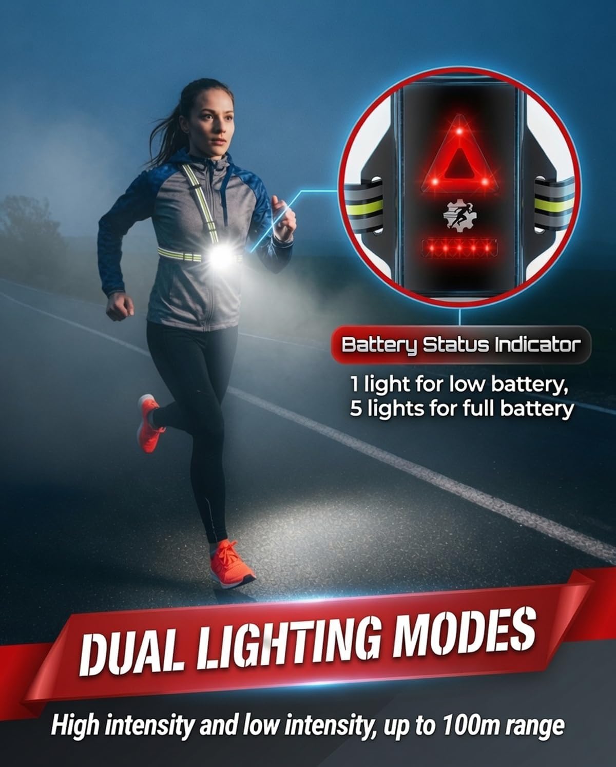 Thumbnail 4 de LUMEFIT borstlamp voor hardlopen met 500 lumen en 360° reflecterende banden