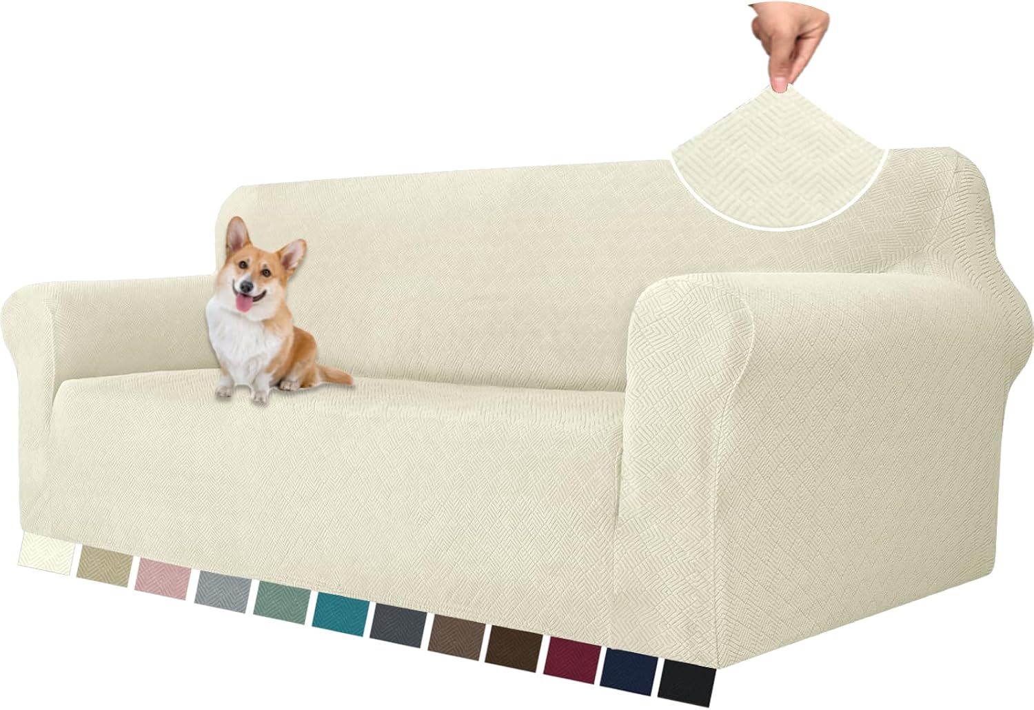 Detalle de YSTELLAA Housse canapé 3 places beige 🛋