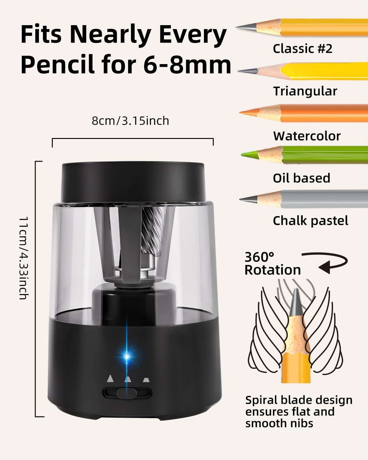 Thumbnail 2 de ZMOL Electric Pencil Sharpener: Professional Automatic Sharpener with Rechargeable Power