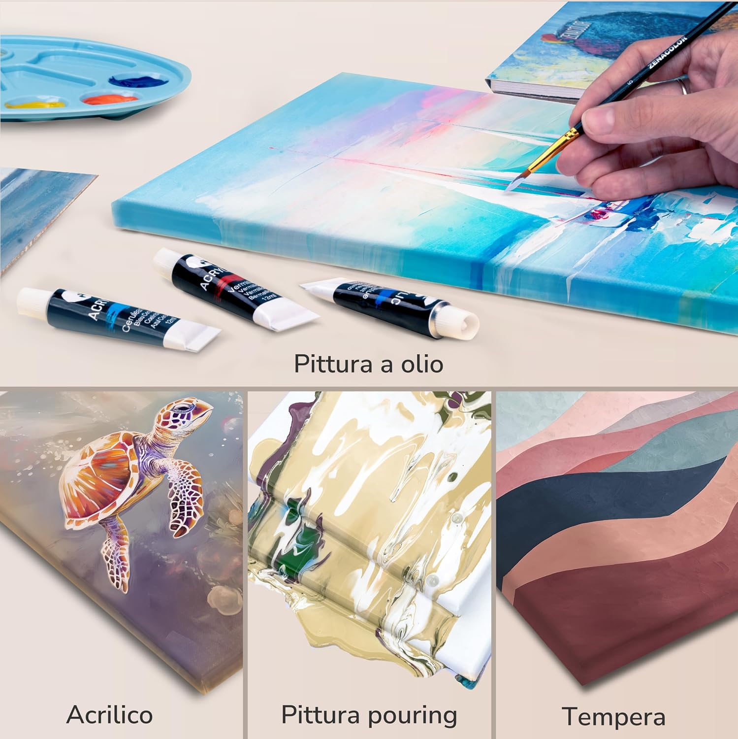 Detalle de Zenacolor tela per dipingere 40x50 set da 2