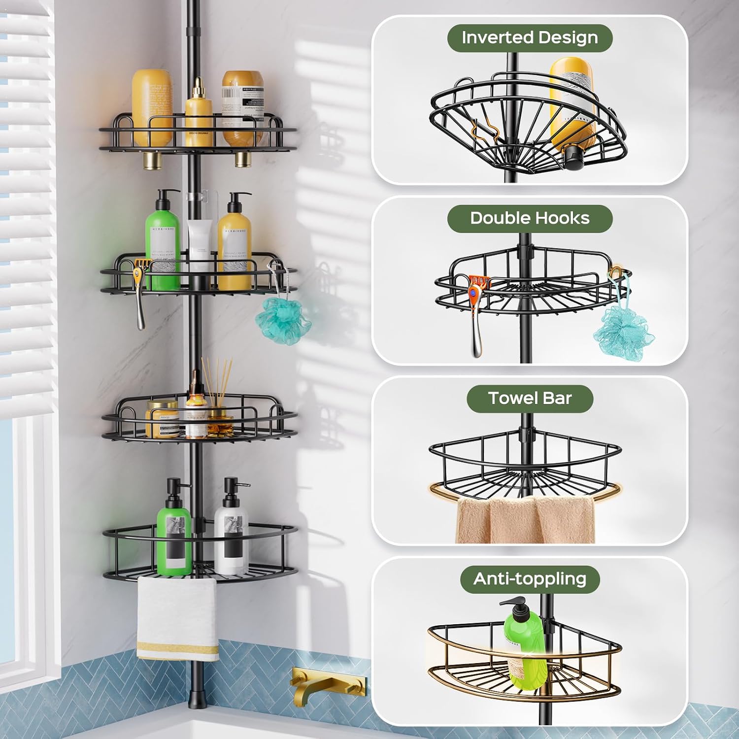 Thumbnail 4 de HAMITOR 4-Tier Tension Shower Caddy
