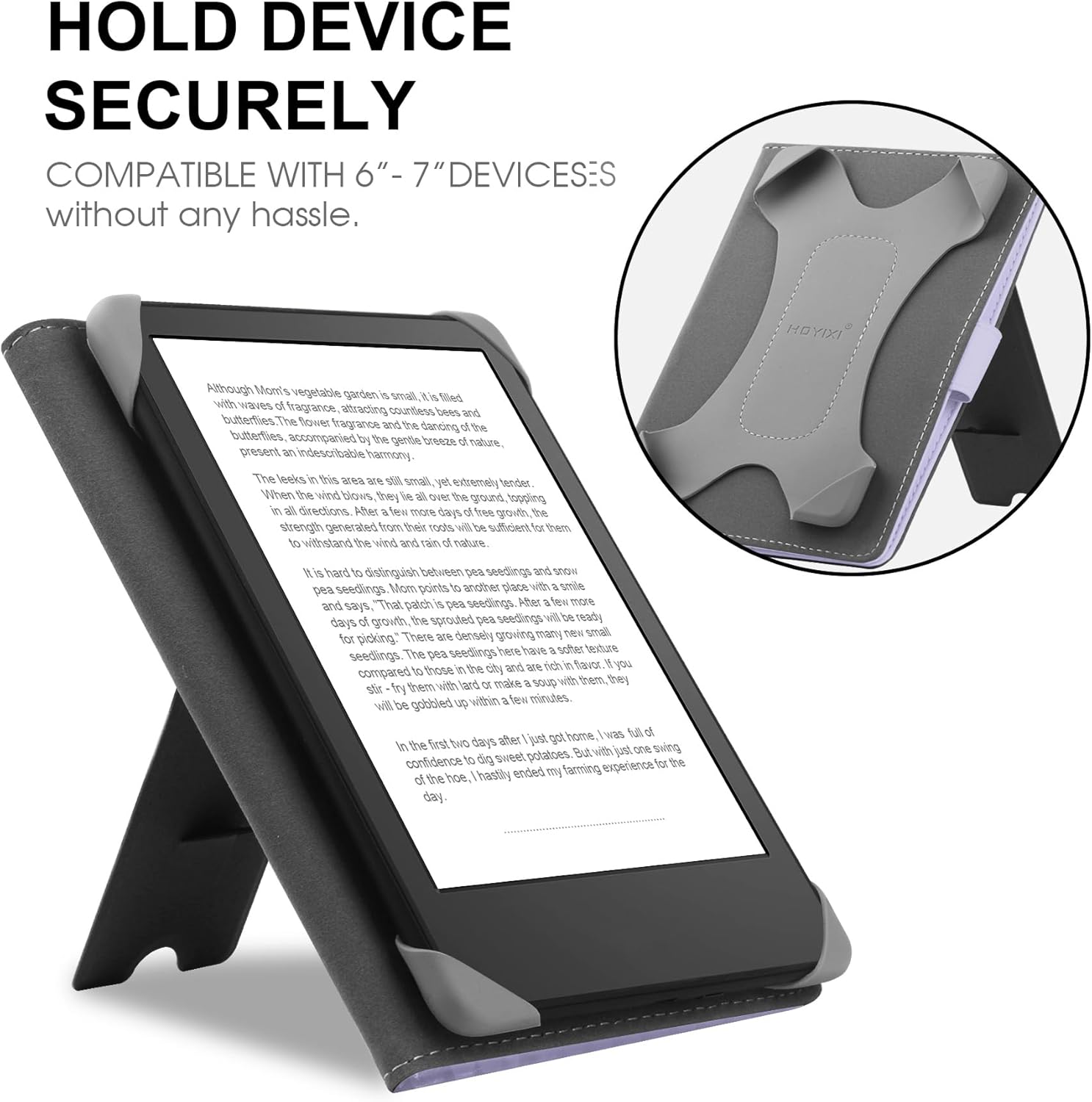 Thumbnail 1 de HoYiXi Universalhülle für 6.8–7'' eReader – PU-Leder Schutzhülle mit Standfunktion, Silikon-Clips und Magnetverschluss (Lila)