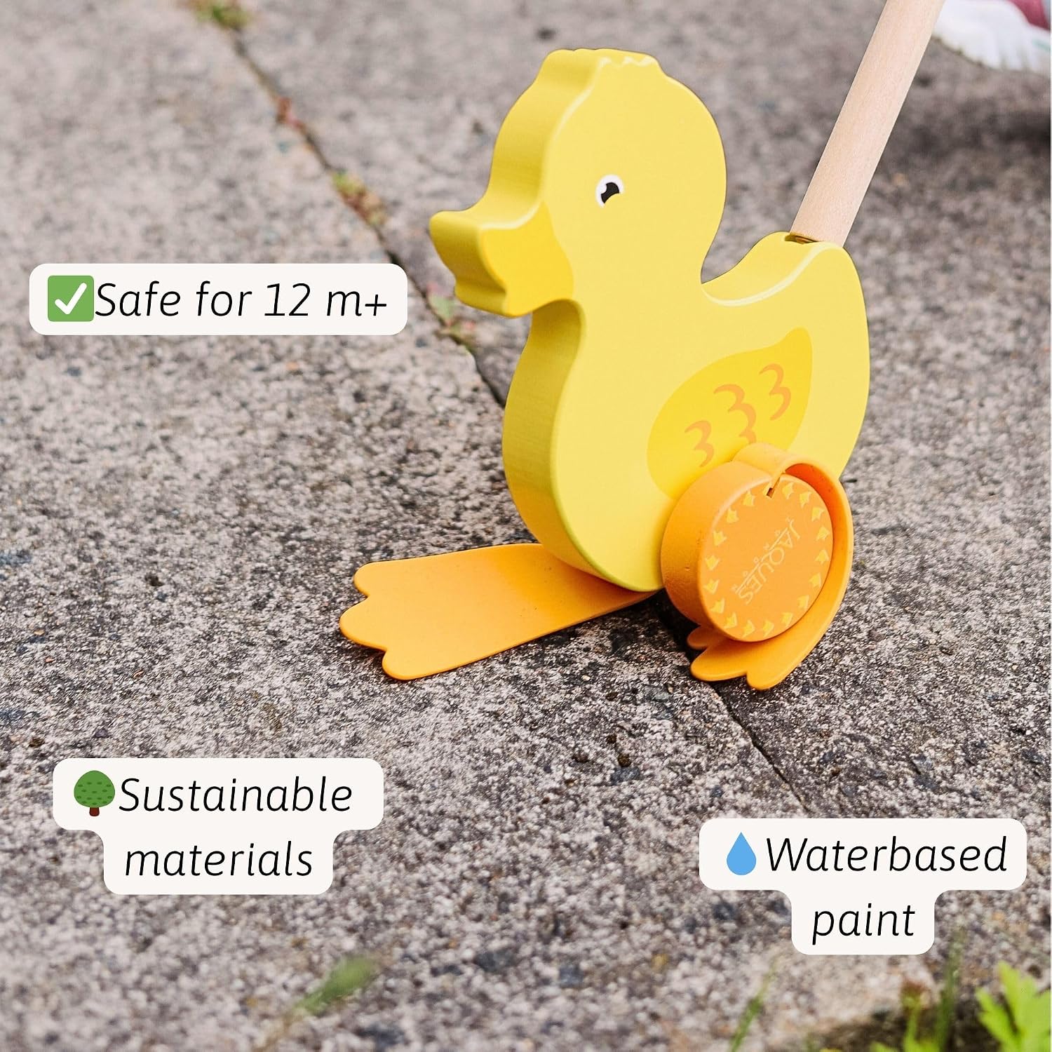 Detalle de Jaques of London Waddles the Duck Wooden Push Along Toy (12 months+) for first steps