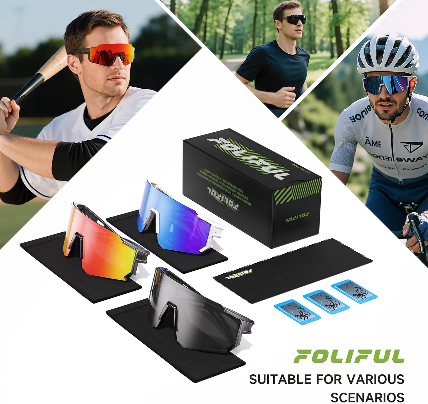 Thumbnail 6 de Foliful 3-Pack Polarized Sunglasses with UV Protection for Men & Women (Sports, Cycling, Running)