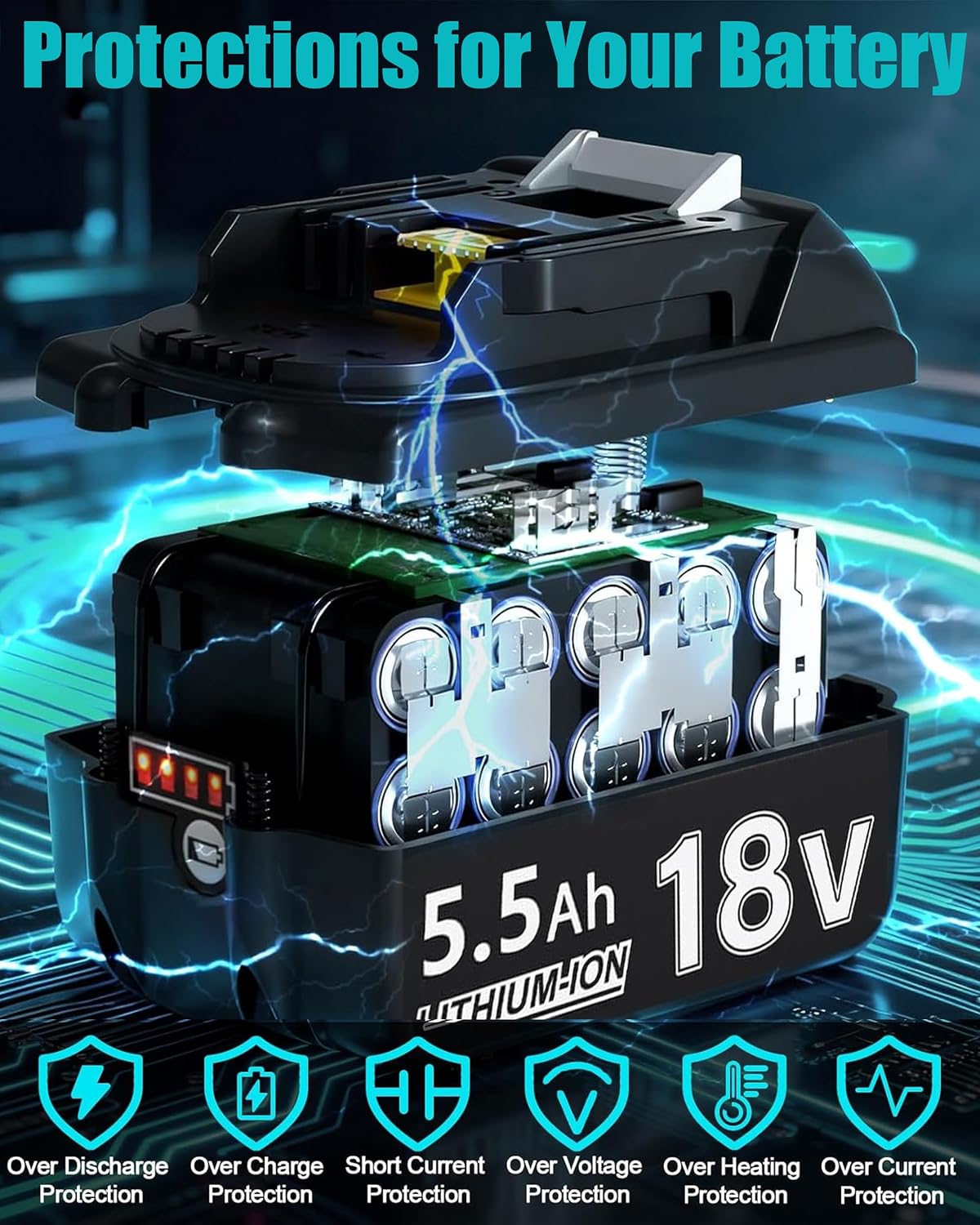 Thumbnail 4 de BATTOOL 3 ersättningsbatteri 18 V, 5,5 Ah Li-ion för Makita LXT