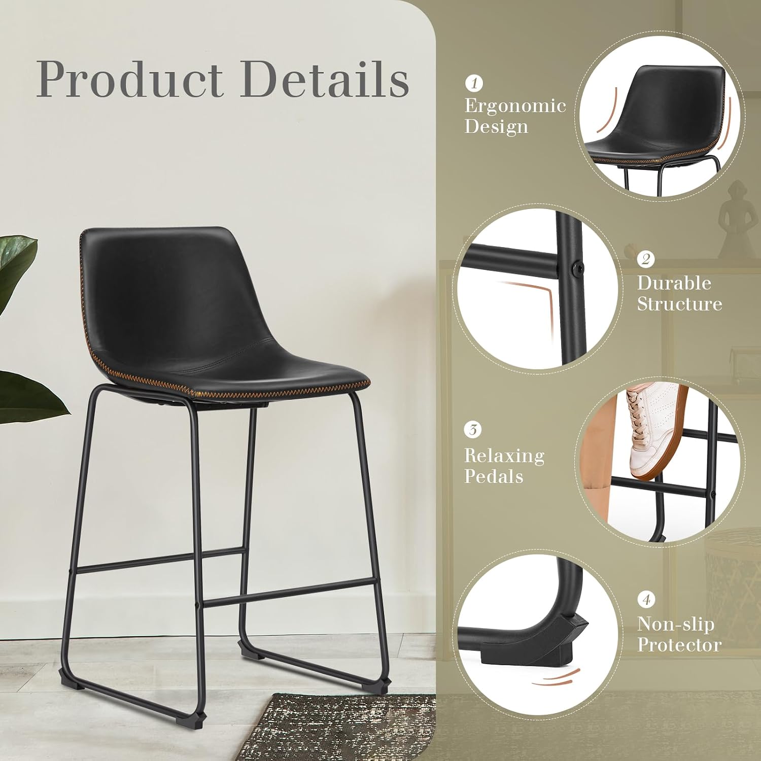 Detalle de DUMOS Counter Height Bar Stools, 26 Inch