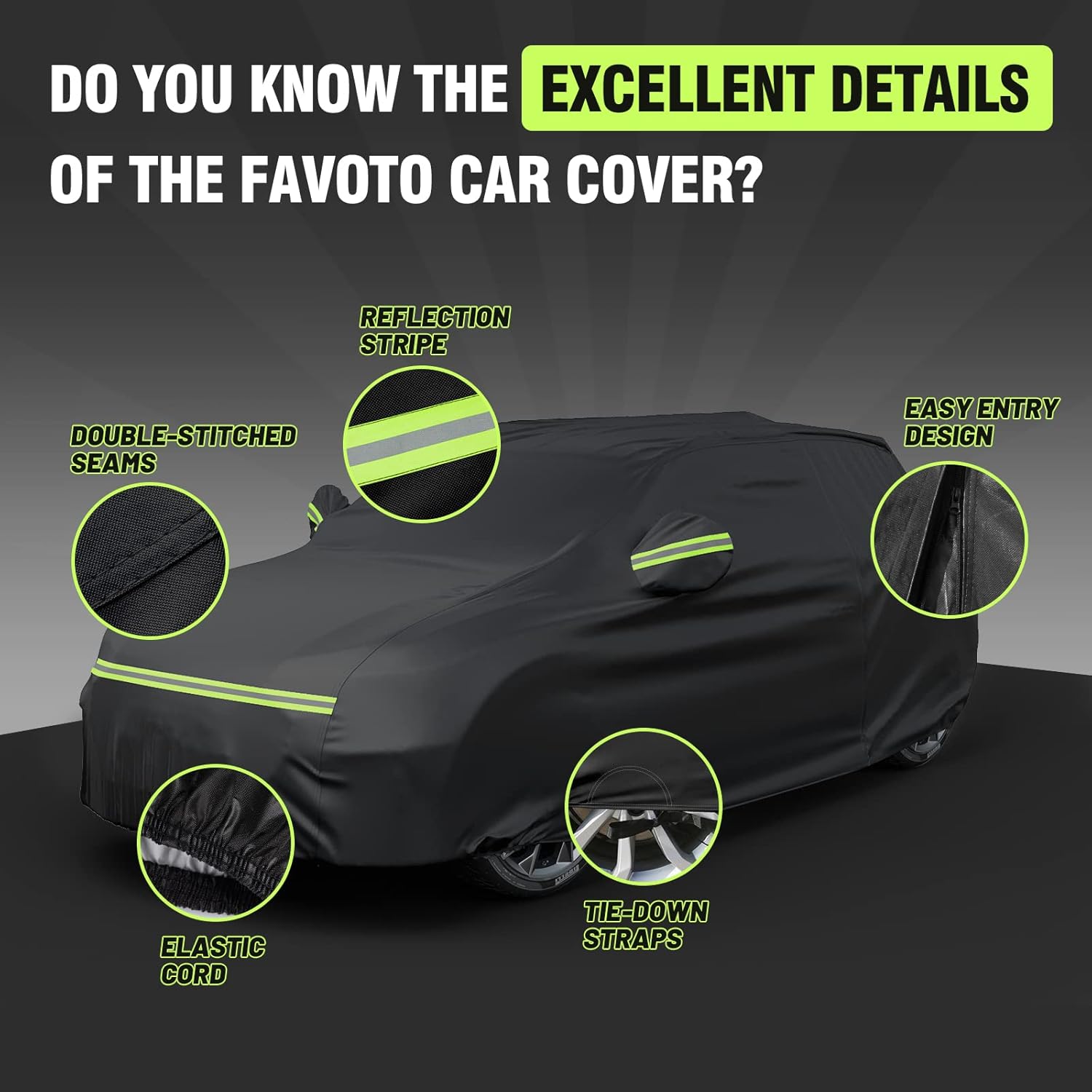 Thumbnail 4 de Favoto Copriauto Felpato Invernale Impermeabile per SUV Compatto – Protezione in PEVA e Cotone con Zip Laterale (460x180x170 cm) - Nero