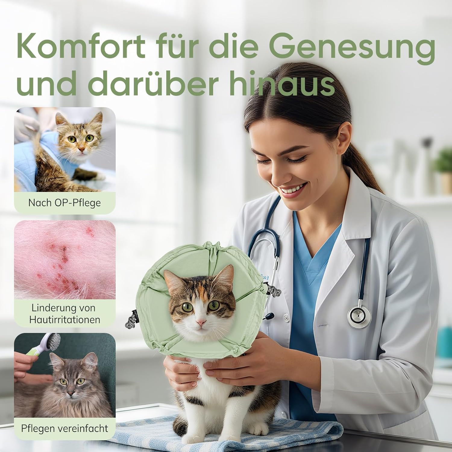 Thumbnail 6 de Supet weiche Halskrause für Katzen – verstellbar, Elisabethanhalskrause (Grüne Blume, S)
