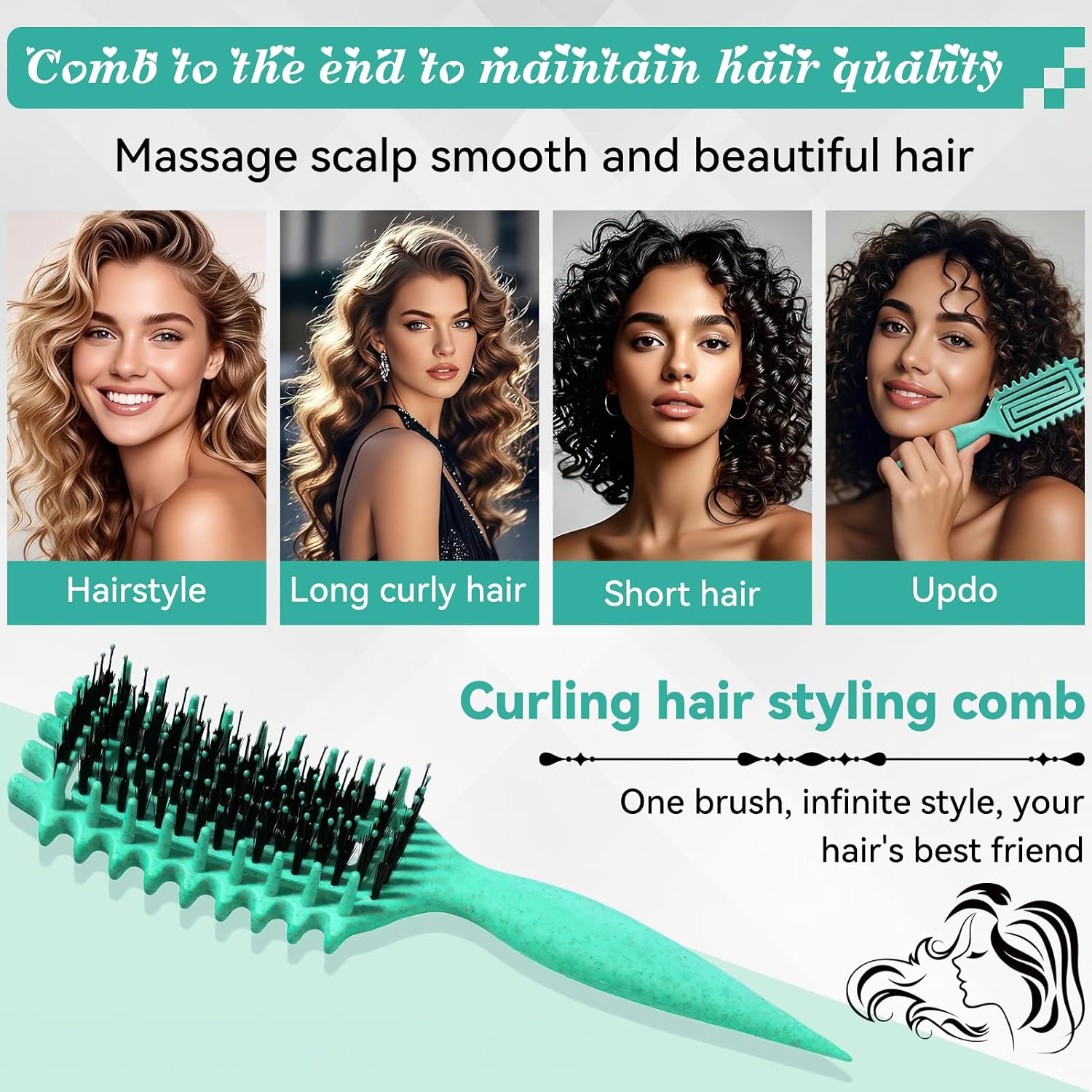Thumbnail 6 de Lockenbürste für Locken – sanftes Entwirren, Styling und Pflege (Grün)