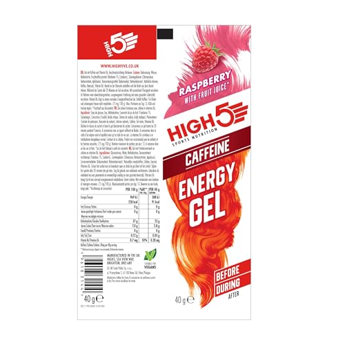 Detalle de HIGH5 Energy Gel Raspberry mit Koffein – 20 x 40 g