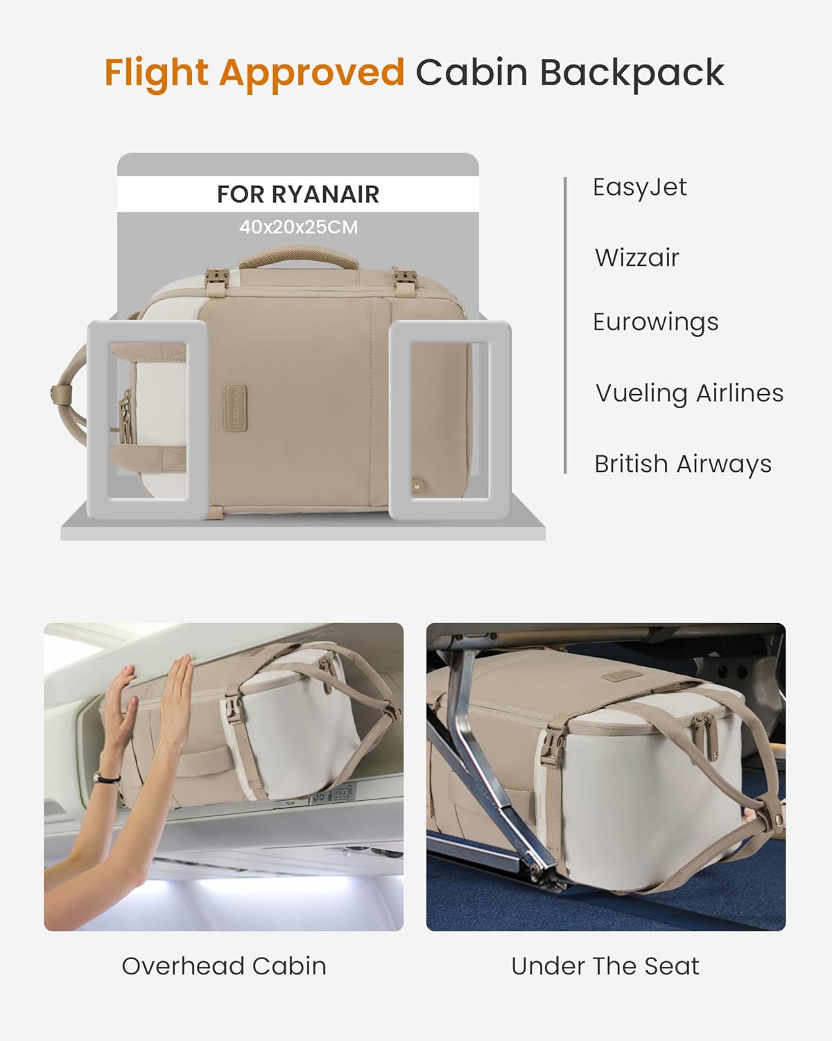 Detalle 2 de LOVEVOOK Ryanair cabin bag 40x20x25cm underseat travel backpack (20L) for women