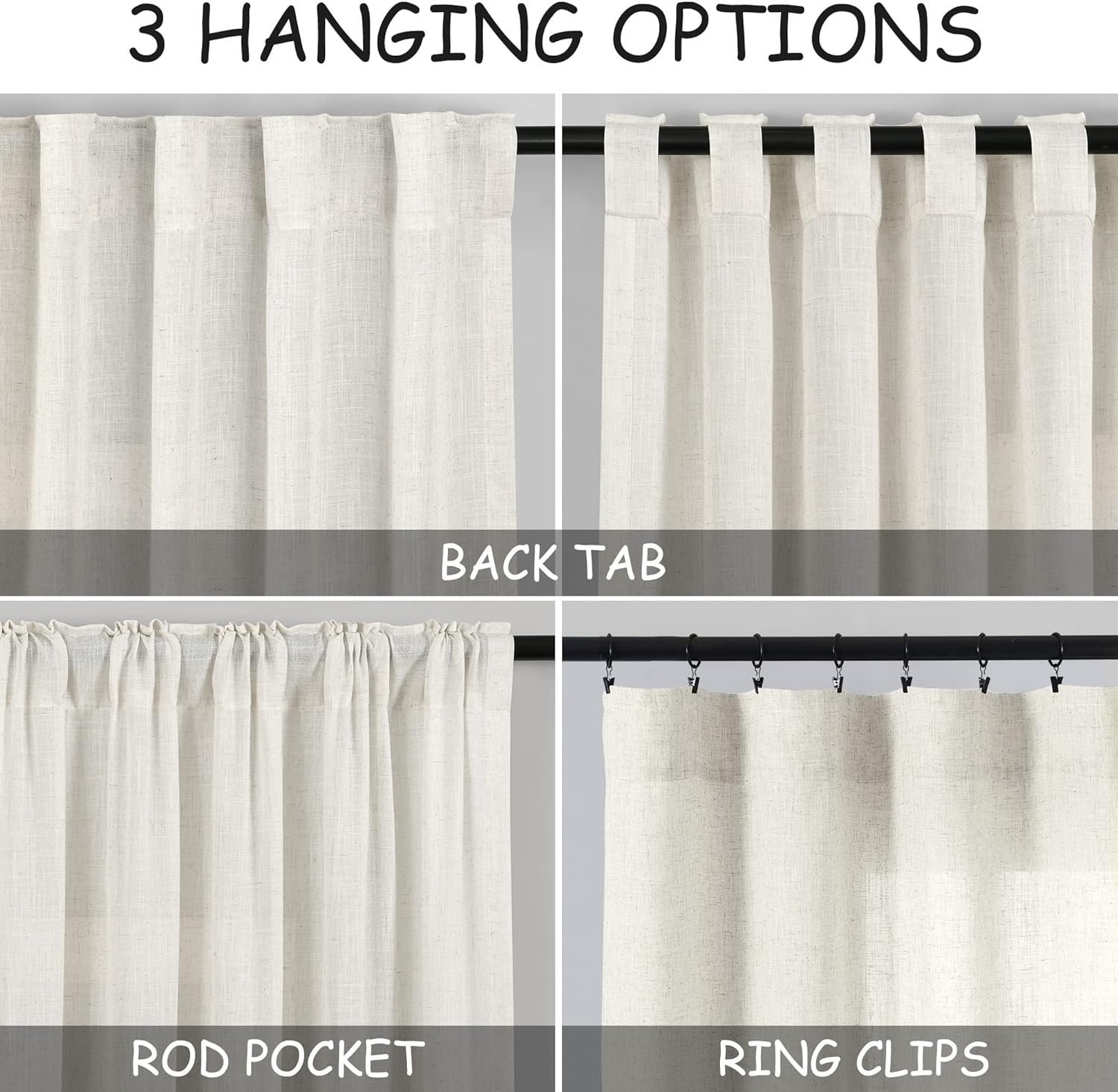 Thumbnail 2 de Cream Linen Back Tab Curtains 84 Inch 📐