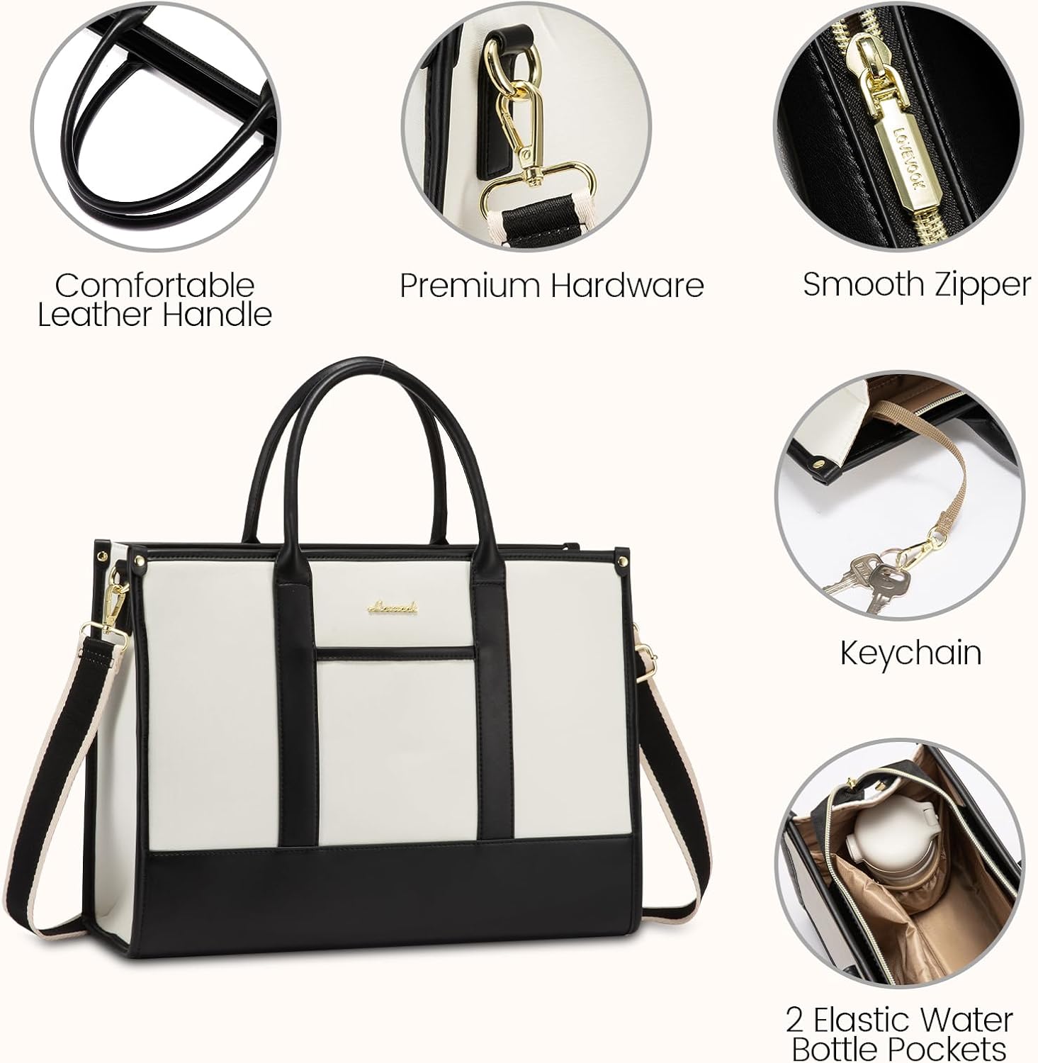 Thumbnail 4 de LOVEVOOK Laptoptasche für Damen bis 17 Zoll – wasserabweisende Arbeitstasche mit gepolsterten Laptop- & iPad-Fächern