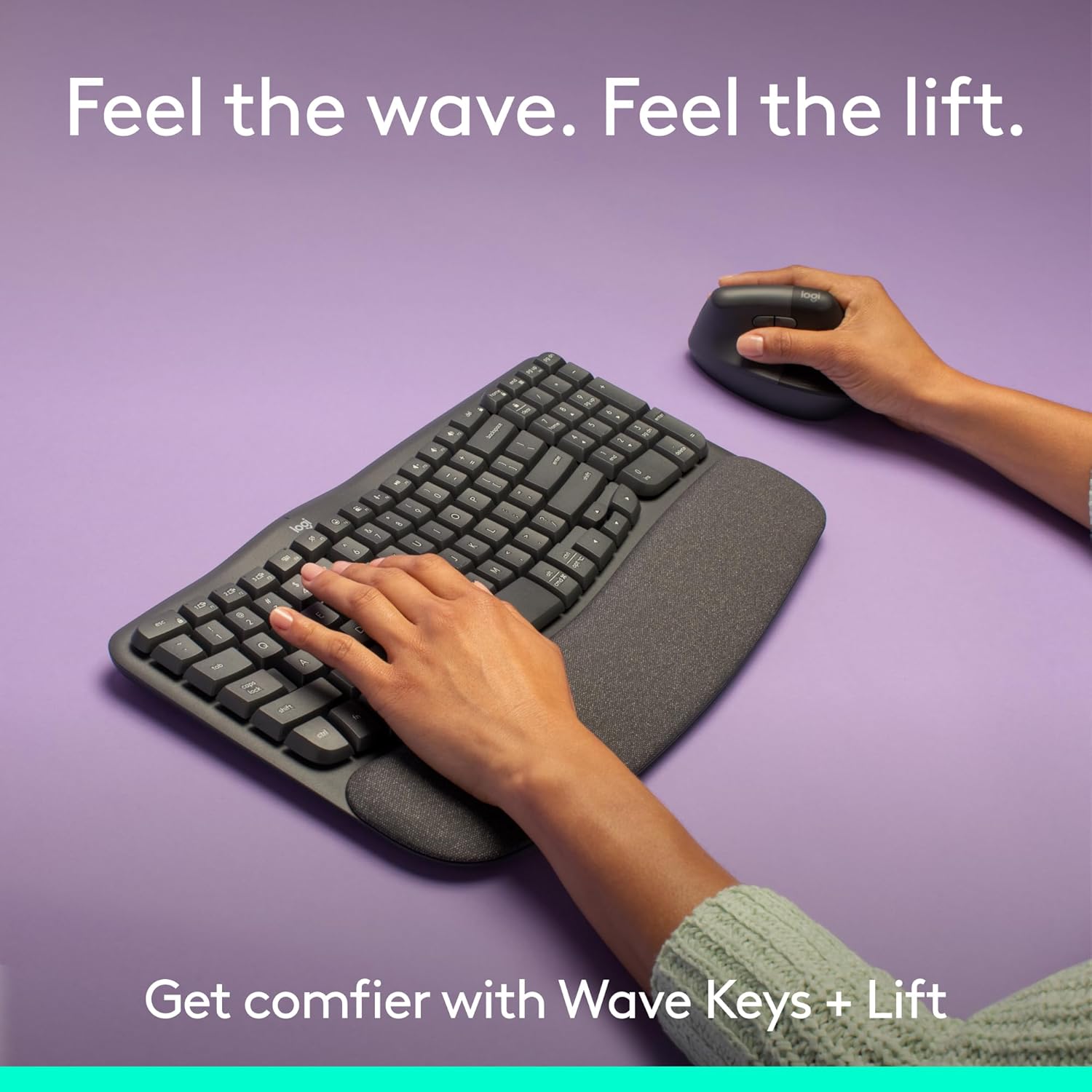 Detalle 2 de Logitech Wave Keys & Lift Vertical Mouse ergonomic bundle (Graphite) — wireless keyboard + vertical wireless mouse