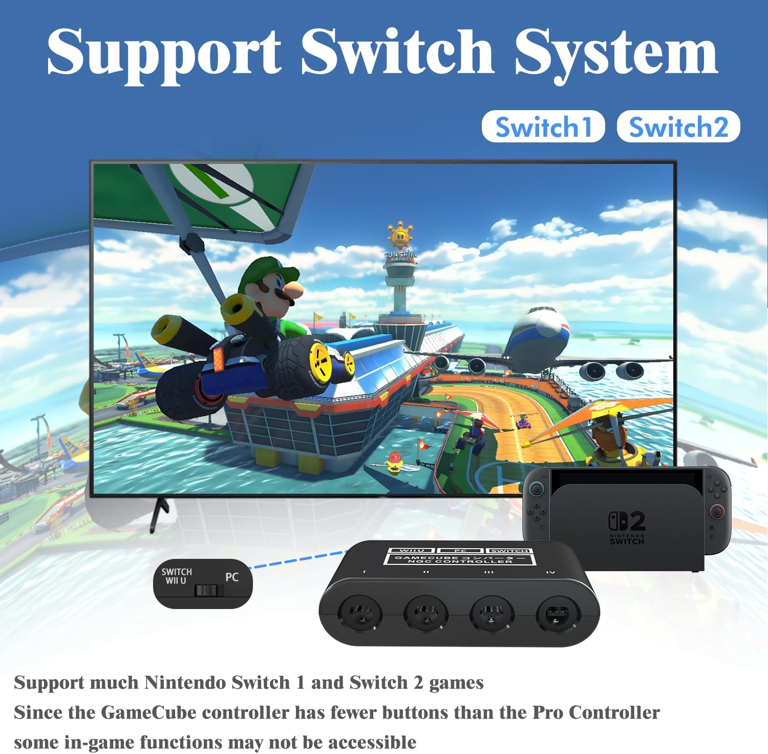 Thumbnail 1 de GameCube Controller Adapter for Nintendo Switch, Wii U, PC (Turbo & Vibration) — 180cm USB Cable