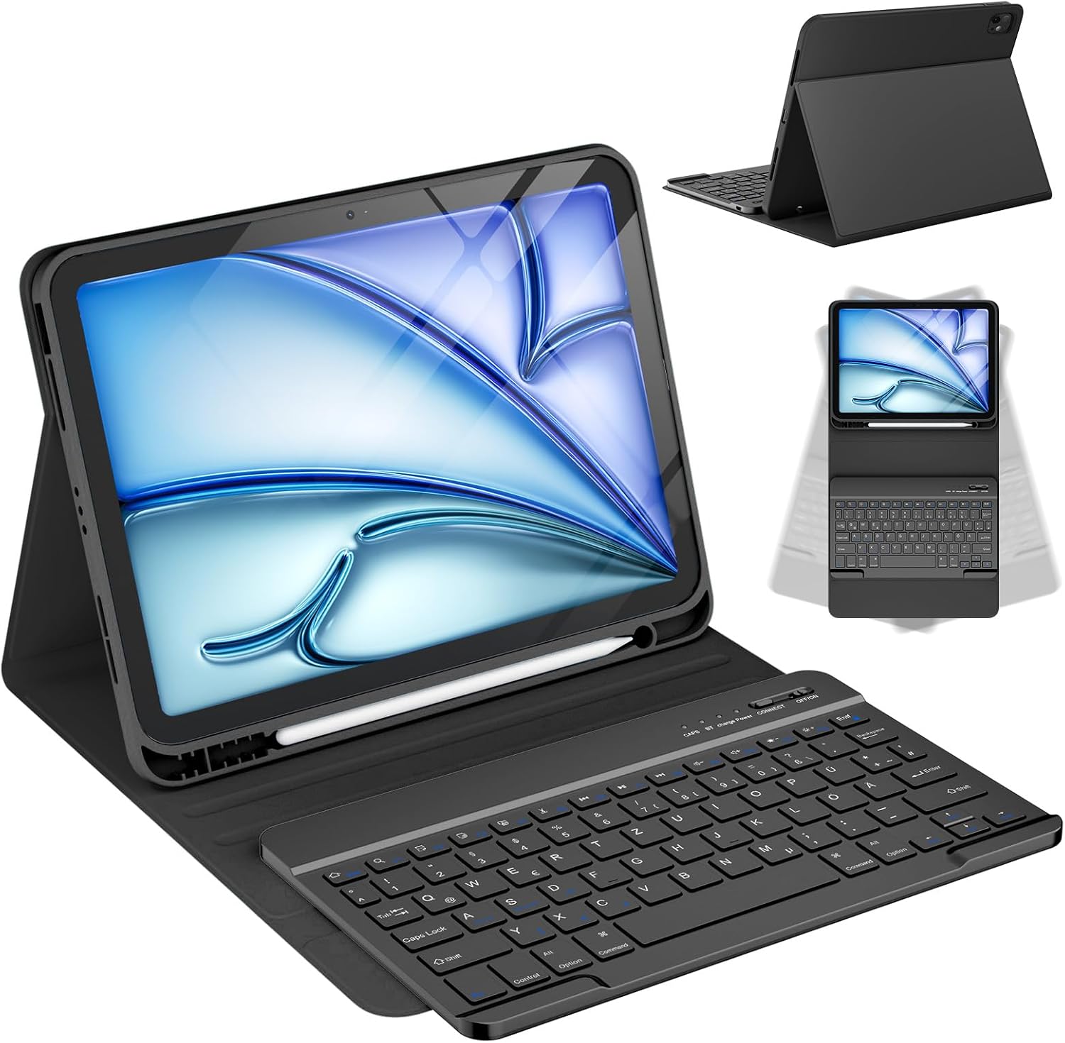 Detalle de CC Store Hülle mit Tastatur für iPad Air 11 Zoll (M3/M2, Air 4/5) und iPad Pro 11 – magnetische Bluetooth-Tastatur, QWERTZ, schwarz