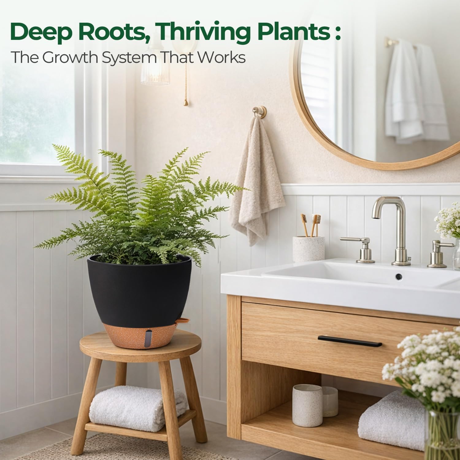 Thumbnail 6 de T4U 25cm Self Watering Plant Pots (2 Pack) with Water Level Indicator & Deep Reservoir, Black