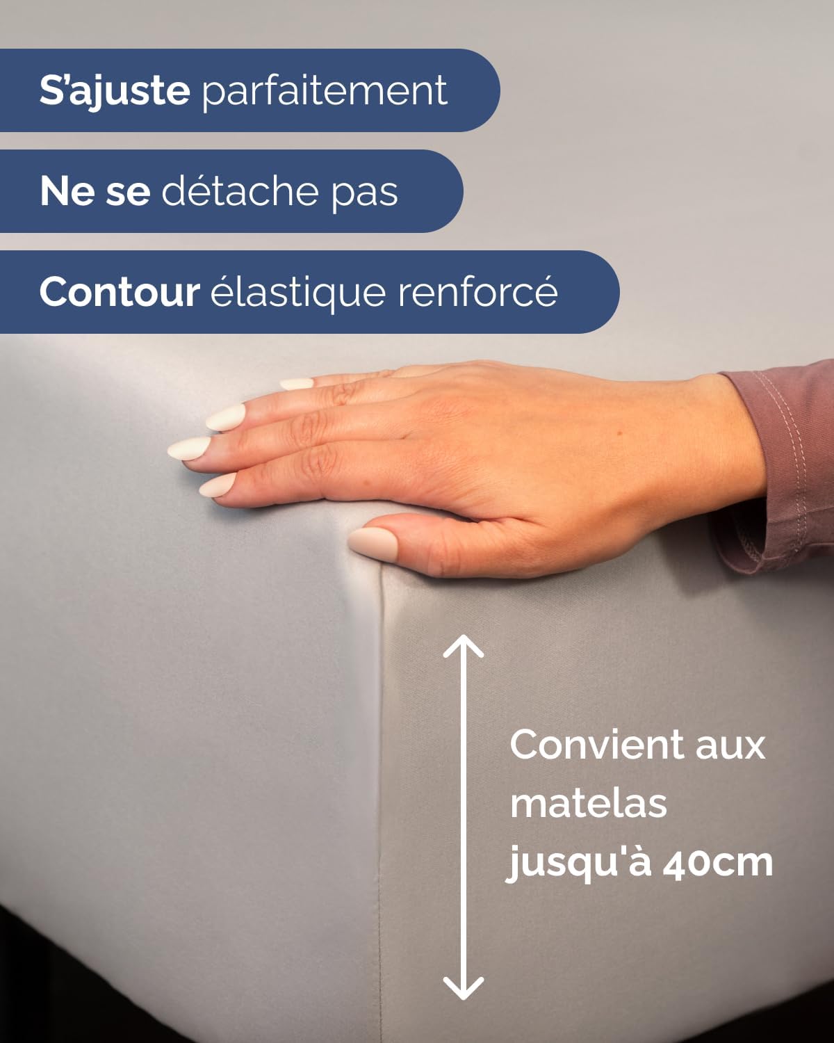 Detalle de Drap-Housse 100x200 cm Bonnet 40 cm extra profond en microfibre poly brush gris clair – OEKO-TEX