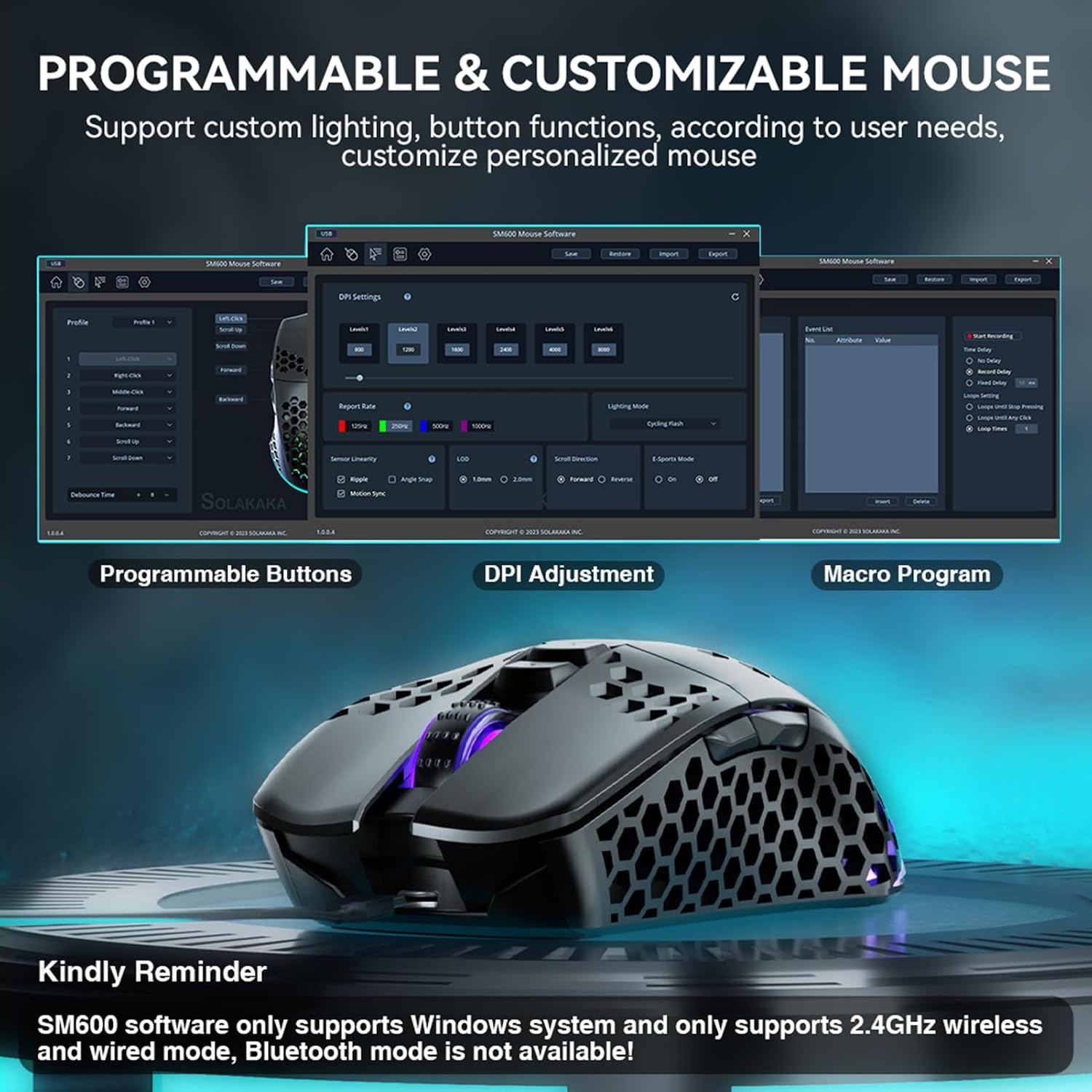 Detalle de SOLAKAKA Wireless Gaming Mouse SM600