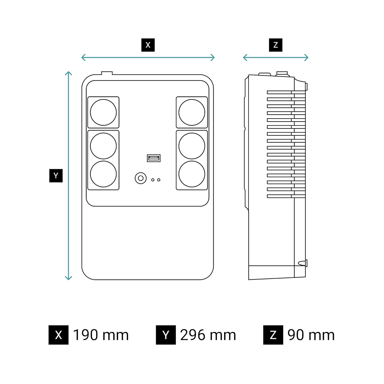 Detalle de Legrand UPS monofase Keor Multiplug LG-310082: 800 VA/480 W, 6 prese, USB e AVR