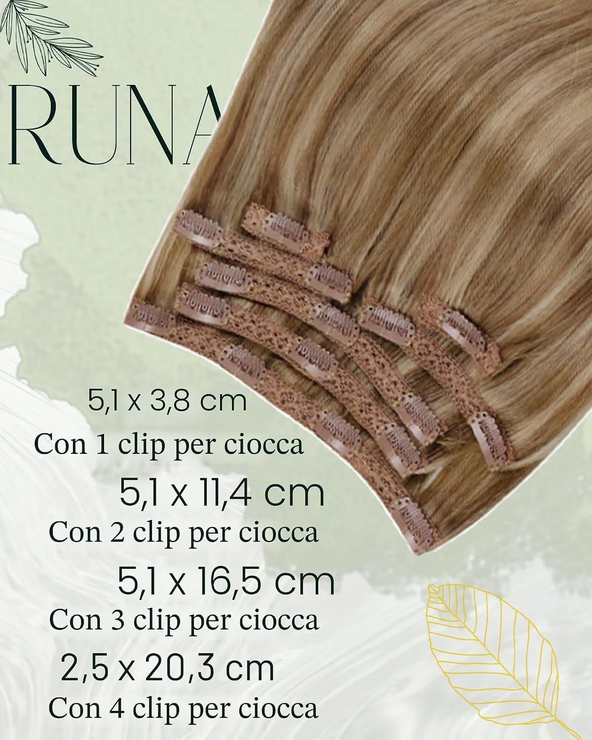 Thumbnail 3 de RUNATURE Extension Clip Capelli Veri 120g 35cm – 7 Pezzi Marrone Chiaro Biondi #10P16