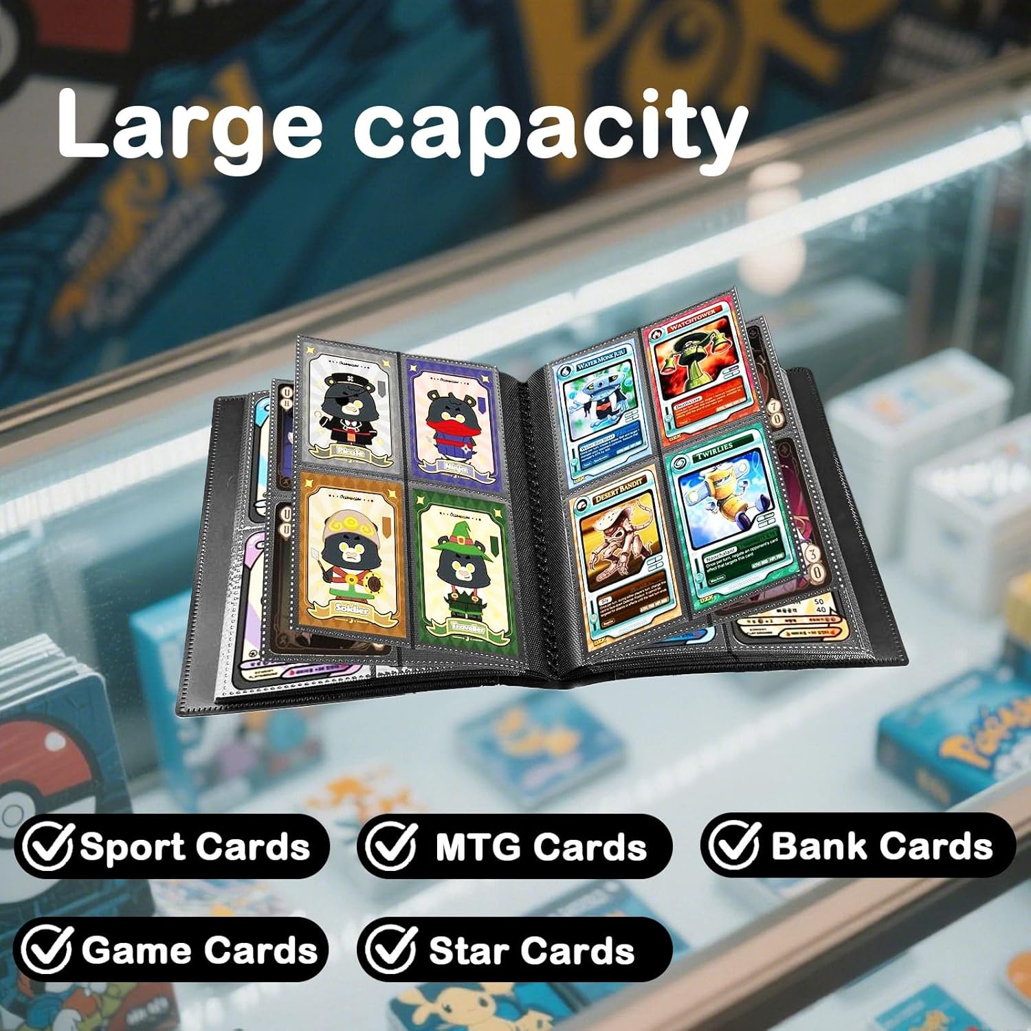 Detalle de 4-Pocket Trading Card Binder with 20 Pages and 160 Pockets (Green)